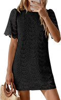 omen's 2026 Summer Casual Short Dresses Embroidered Lace Short Sleeve Boho Mini Dress Beach Vacation Clothes